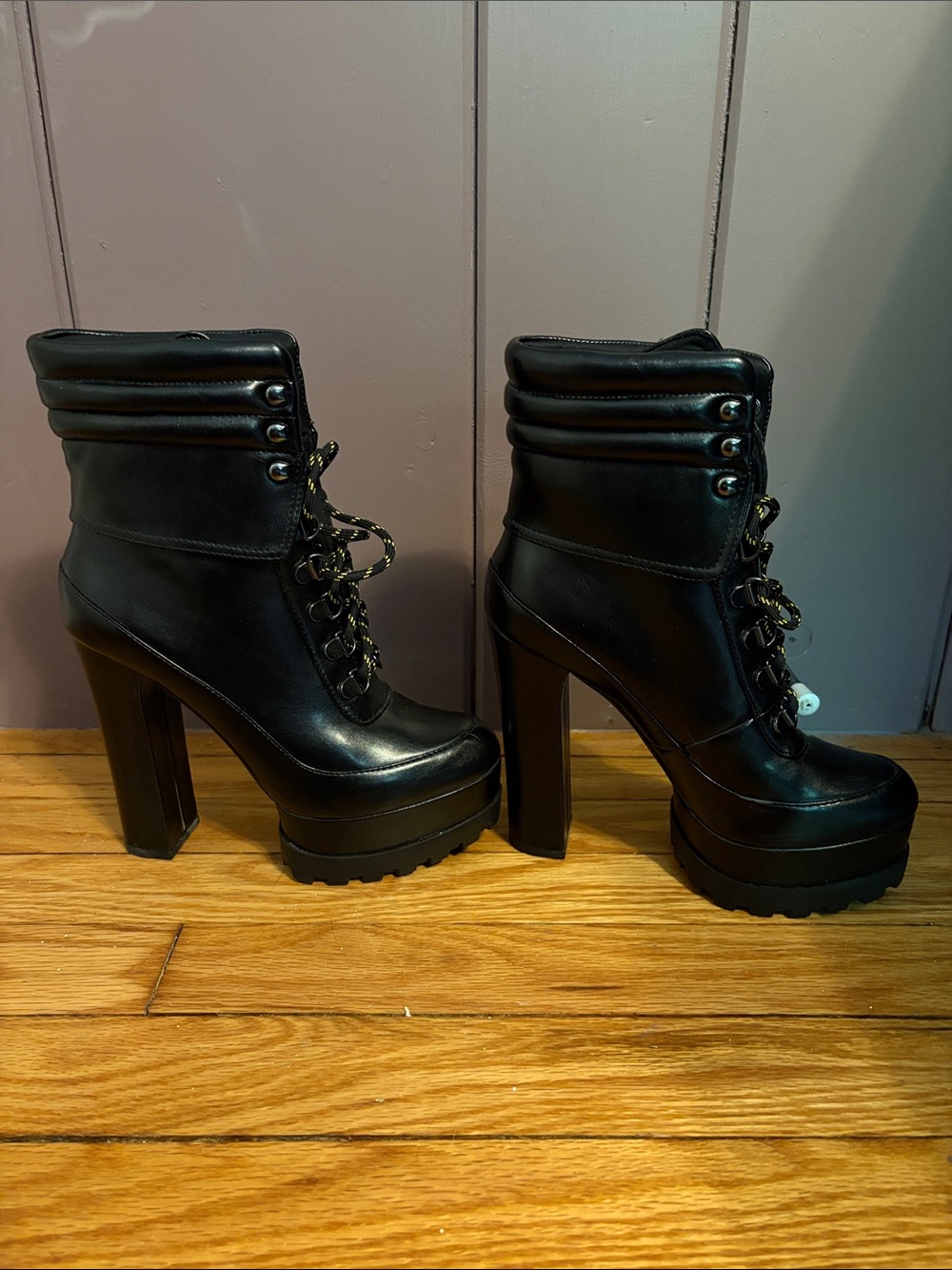 Jessica Simpson Black Platform Lace-Up Block Heel Ankle Boots - Picture 3 of 7